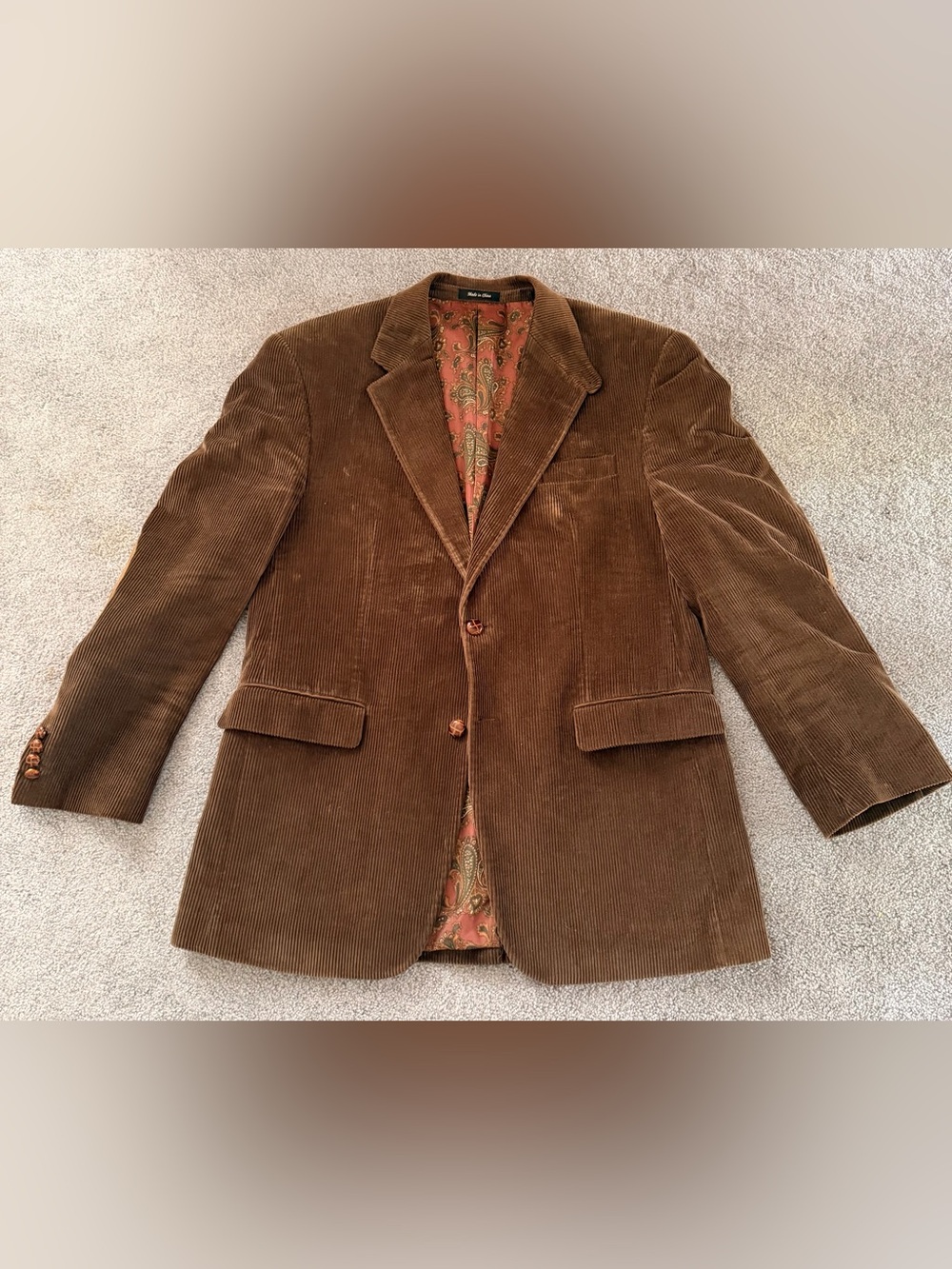 Lauren Ralph Lauren Brown Corduroy Blazer 40R Sport Coat w/ Paisley Lining